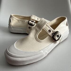 Vans Mary Jane Women 8 Beige Linen Canvas Buckle Shoes UK 5.5 Style 93 creepers